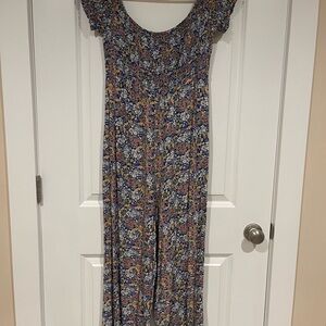 Rewind Floral Print Jumpsuit - Blue and Pink